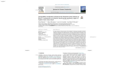 Sustainability certification scheme for the dimension stone industry in Brazil: A proposal for an initiative based on the northwest region of Espírito Santo State, Brazil